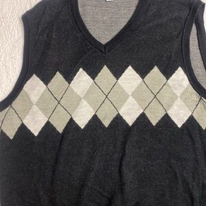Milano Moda Men's Black Argyle V-Neck Sweater Vest Size XL